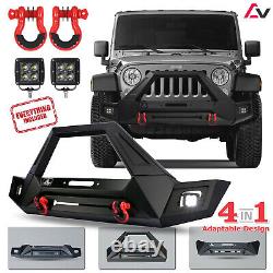 2007-18 For Jeep Wrangler JK Front Bumper Steel Bull Bar LED Winch Plate D-Ring