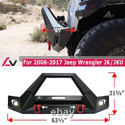 2007-18 For Jeep Wrangler JK Front Bumper Steel Bull Bar LED Winch Plate D-Ring