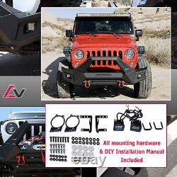 2007-18 For Jeep Wrangler JK Front Bumper Steel Bull Bar LED Winch Plate D-Ring