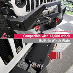 2007-18 For Jeep Wrangler JK Front Bumper Steel Bull Bar LED Winch Plate D-Ring