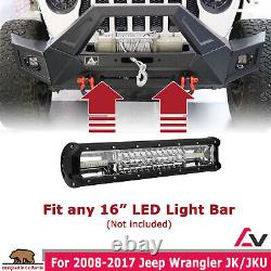 2007-18 For Jeep Wrangler JK Front Bumper Steel Bull Bar LED Winch Plate D-Ring