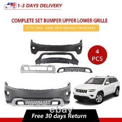 4 Pcs Complete Set Bumper Upper Lower Grille Fits 2014- 2016 Jeep Grand Cherokee