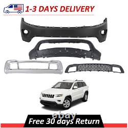 4 Pcs Complete Set Bumper Upper Lower Grille Fits 2014- 2016 Jeep Grand Cherokee