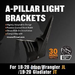 A-Pillar LED Lights Bar Mounting Brackets Set for Jeep 2018-2023 Wrangler JL/JLU