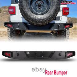 Black For 2018-2024 Jeep Wrangler JL Rear Bumper Steel Unlimited with LED Lights