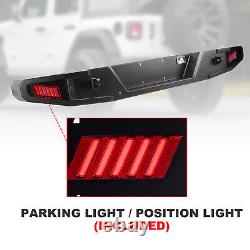 Black For 2018-2024 Jeep Wrangler JL Rear Bumper Steel Unlimited with LED Lights