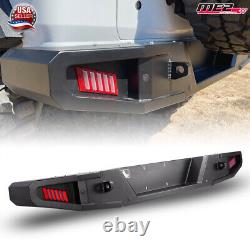 Black For 2018-2024 Jeep Wrangler JL Rear Bumper Steel Unlimited with LED Lights