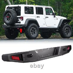 Black For 2018-2024 Jeep Wrangler JL Rear Bumper Steel Unlimited with LED Lights