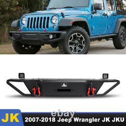 Black Front Bumper For 2007-2018 Jeep Wrangler JK JKU with2D-Rings + 2LED Lights