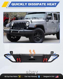 Black Front Bumper For 2007-2018 Jeep Wrangler JK JKU with2D-Rings + 2LED Lights