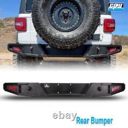 Black Rear Bumper For 2018-2024 Jeep Wrangler JL Heavy Duty Steel LED Lights