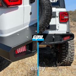 Black Rear Bumper For 2018-2024 Jeep Wrangler JL Heavy Duty Steel LED Lights