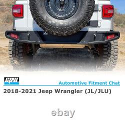 Black Rear Bumper For 2018-2024 Jeep Wrangler JL Heavy Duty Steel LED Lights