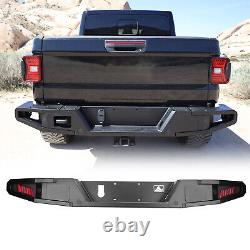 Black Rear Bumper For 2019 2020 2021-2024 Jeep Gladiator JT Steel with LED Lights