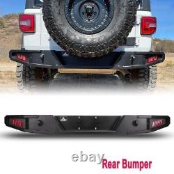 Black Steel For 2018-2024 Jeep Wrangler JL Rear Bumper Unlimited with LED Lights