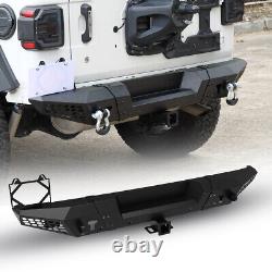 Black Steel Rear Bumper For 2018-2024 Jeep Wrangler JL Unlimited D-Ring Shackles