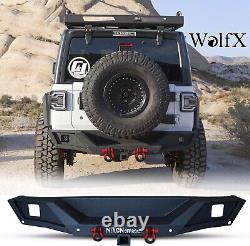 Black Steel Rear Bumper withLED Light+Shackles For 2018-2024 Jeep Wrangler JL JLU