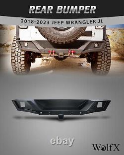 Black Steel Rear Bumper withLED Light+Shackles For 2018-2024 Jeep Wrangler JL JLU