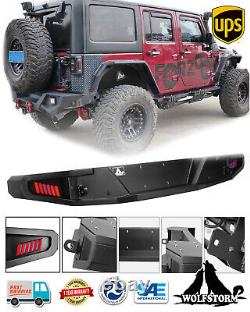 Black Steel Rear Bumper withLED Lights Textured For 2007-2018 Jeep Wrangler JK JKU