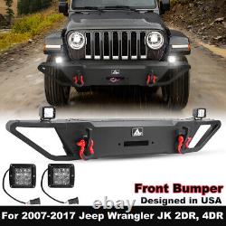 For 07-18 Jeep Wrangler JK/JKU Steel Front Bumper withLED Lights Powder Coated