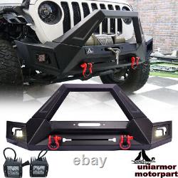 For 18-23 Jeep Wrangler JL JLU Gladiator JT Front Bumper LED Lights Winch D-ring