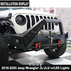 For 18-23 Jeep Wrangler JL JLU Gladiator JT Front Bumper LED Lights Winch D-ring