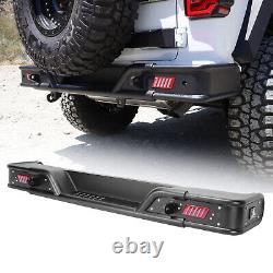 For 18-23 Jeep Wrangler JL JLU Rear Bumper withLED Brake Light Powder Coated Steel