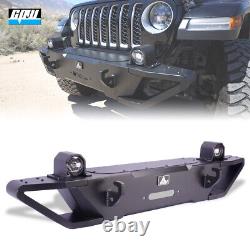 For 19-23 Jeep Gladiator JT Wrangler JL JLU Steel Front Bumper LED DRL Fog Light