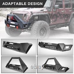 For 2007-2018 Jeep Wrangler JK JKU Front Bumper with LED Lights Winch Plate Steel