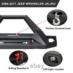 For 2007-2018 Jeep Wrangler JK JKU Front Bumper with LED Lights Winch Plate Steel