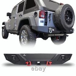 For 2007-2018 Jeep Wrangler JK Rear Bumper Powder Coated with Led lights & D-rings