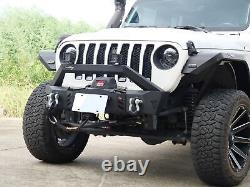 For 2018-2022 Jeep Wrangler JL JK JT Front Bumper Steel & 2 D-Rings with LED Light