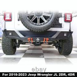 For 2018-2023 Jeep Wrangler JL JLU Rear Bumper Steel with LED Light & D-Rings