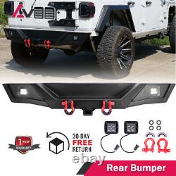 For 2018-2023 Jeep Wrangler JL JLU Steel Rear Bumper + LED Light D-ring Shackle