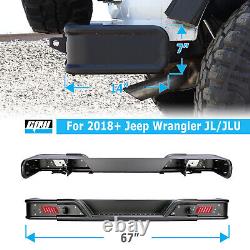 For 2018-2023 Jeep Wrangler JL Rear Bumper Powder Coated Steel with LED Lights