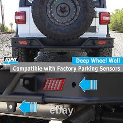 For 2018-2023 Jeep Wrangler JL Rear Bumper Powder Coated Steel with LED Lights