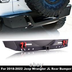 For 2018-2023 Jeep Wrangler JL Rear Bumper Steel with LED Lights and D-rings Set