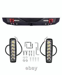 For 2018-2023 Jeep Wrangler JL Rear Bumper Steel with LED Lights and D-rings Set