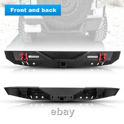 For 2018-2023 Jeep Wrangler JL Rear Bumper Steel with LED Lights and D-rings Set