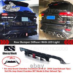 For Jeep Grand Cherokee Trackhawk 2018-21 Gloss Black Rear Bumper Diffuser WithLED