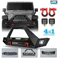 Front Bumper Fit 07-18 Jeep Wrangler JK Steel Bull Bar+LED+D-Ring+Winch Plate