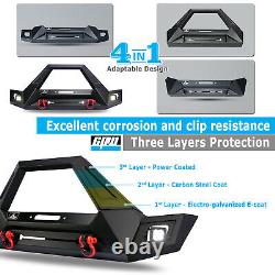 Front Bumper Fit 07-18 Jeep Wrangler JK Steel Bull Bar+LED+D-Ring+Winch Plate