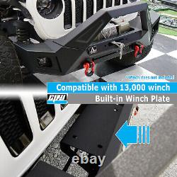 Front Bumper Fit 07-18 Jeep Wrangler JK Steel Bull Bar+LED+D-Ring+Winch Plate