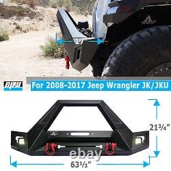 Front Bumper Fit 07-18 Jeep Wrangler JK Steel Bull Bar+LED+D-Ring+Winch Plate