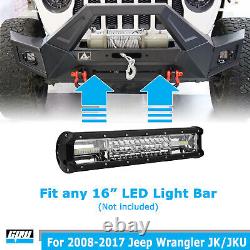 Front Bumper Fit 07-18 Jeep Wrangler JK Steel Bull Bar+LED+D-Ring+Winch Plate