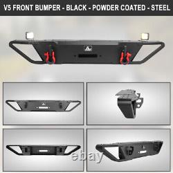 Front Bumper For 2007-2018 Jeep Wrangler JK Winch Plate Black Steel withLED Lights