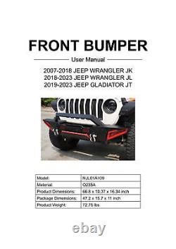 Front Bumper For 2018-2023 Jeep Wrangler JL 07-18 JK 19-23 Gladiator with2D-Rings