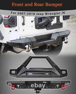 Front Bumper+Rear Bumper For 2007-2018 Jeep Wrangler JK JKU withLED Lights+D-Rings