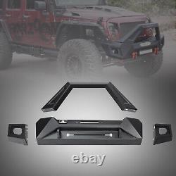 Front Bumper Steel For 2007-2018 Jeep Wrangler JK JKU JT withLED Light Winch Plate