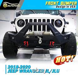 Front Bumper for 2018-2023 Jeep Wrangler JL JLU Adaptable Stubby with LED Lights